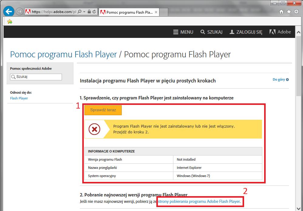 2) Pojawi się informacja o posiadanej wersji programu Adobe Flash Player.