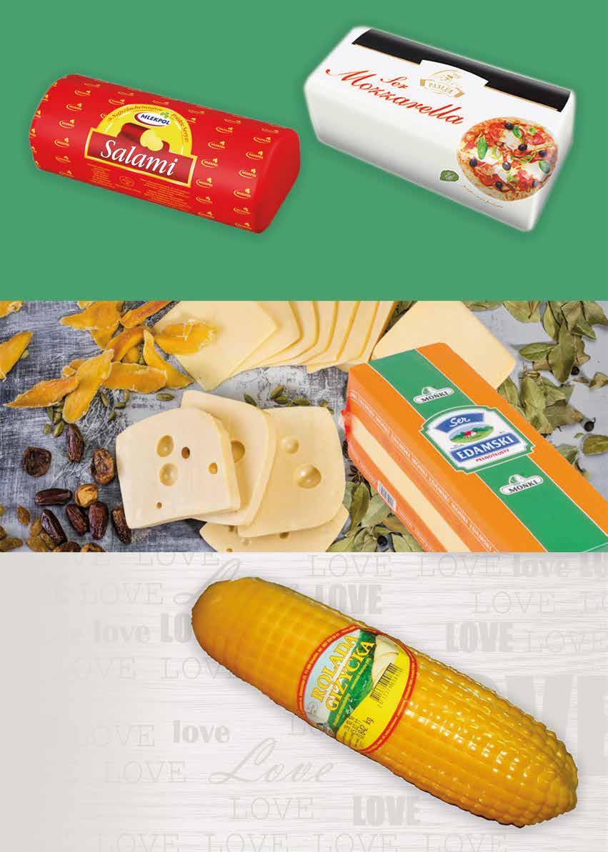 SERY SALAMI MLEKPOL Klasyczne żółte sery, typu szwajcarskiego lub holenderskiego, zawierają m.in. wapń, sód i witaminę A a ponadto znakomicie smakują, samodzielnie i jako dodatek do wielu dań.