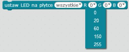 Na płytce robota umieszczone są dwie diody RGB LED. Mogą one świecić w różnych kolorach.