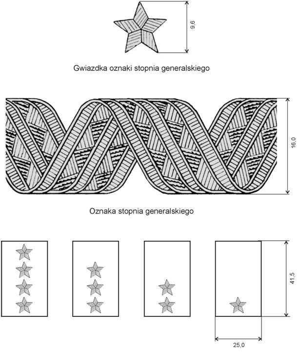 WZÓR I WYMIARY OZNAK STOPNIA GENERALSKIEGO (ADMIRALSKIEGO) Rysunek Nr 6 Gwiazdka oznaki