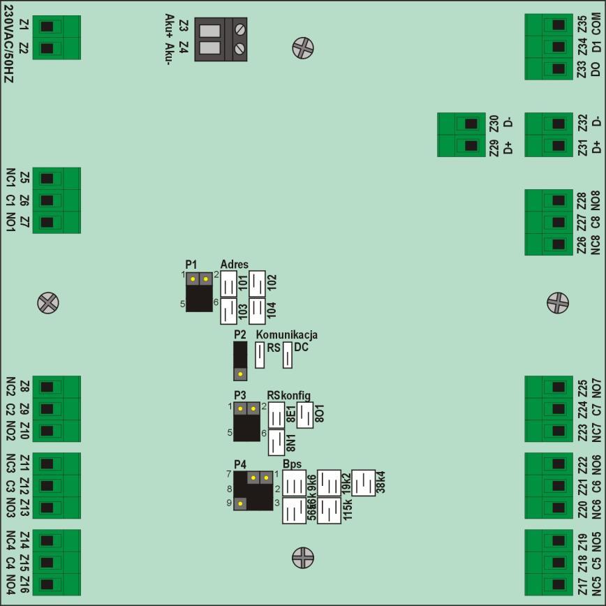 modułu MP-8 Zaciski i pola