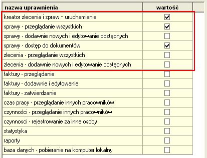 Uprawnienia (1) Uprawnienia w kancelariach dotyczą przede wszystkim dostępu do poszczególnych akt spraw, ale także opierają się na umowie, że ktoś wykonuje pewnego rodzaju czynności np.