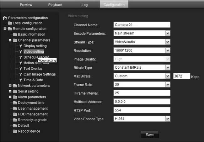 3BRozdział 4: Konfigurowanie kamery Rysunek 14: Menu ustawień wideo Parametr Channel name (Nazwa kanału) Encoding parameters (Parametry kodowania) Stream type (Typ strumienia) Resolution