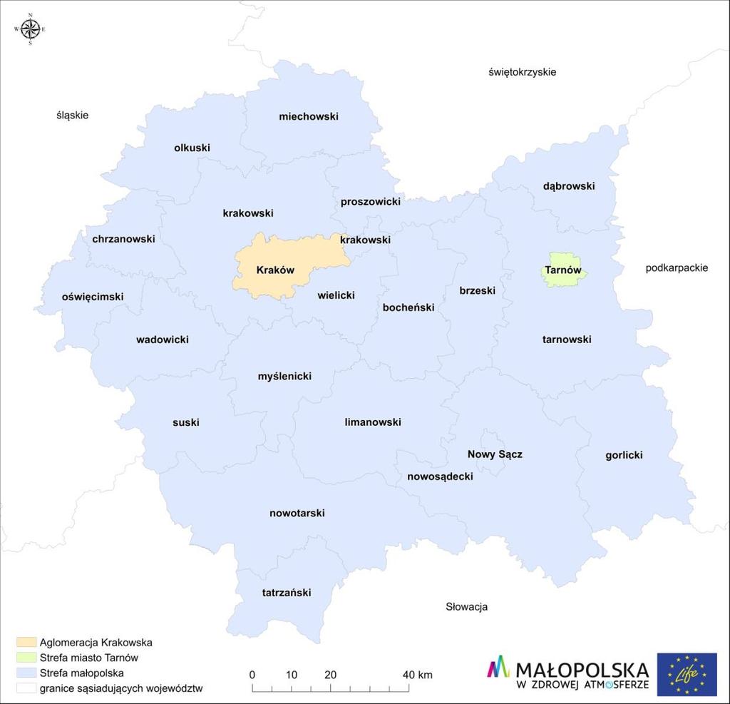 Dziennik Urzędowy Województwa Małopolskiego 102 Poz. 811 Rysunek 1. Lokalizacja stref województwa małopolskiego.