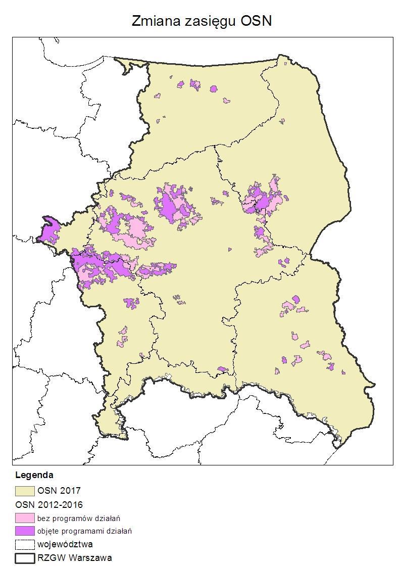 Wyniki aktualnej weryfikacji wyznaczenia wód wrażliwych i obszarów szczególnie narażonych, z których odpływ azotu ze źródeł rolniczych do tych wód należy ograniczyć (OSN) na obszarze RZGW w