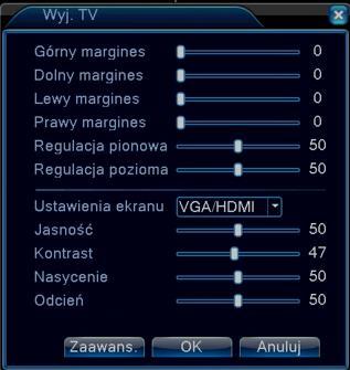 Pozwala na ustawienie wyjścia wideo/vga/hdmi. Można zdefiniować: marginesy wyświetlania, jasność, kontrast, nasycenie, odcień. 3.