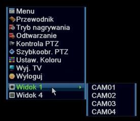 Zmiana podglądu na jedną wybraną kamerę. 3.3.12 Szybkie menu Widok 4 