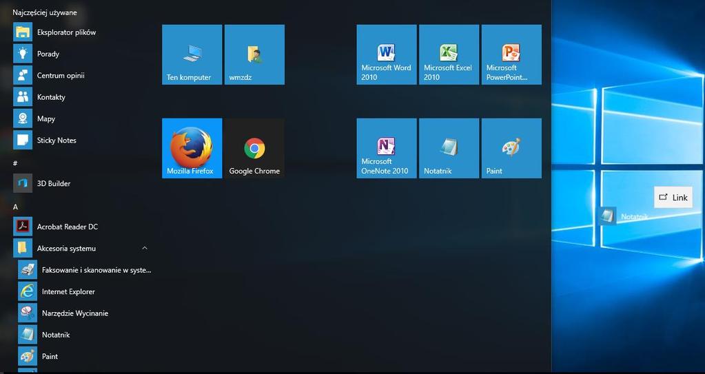 [10/30] Obsługa komputera Wybierz tu Notatnik Rysunek 12. Tworzenie skrótu do programu Przeciągnij z wciśniętym lewym klawiszem myszy W każdej chwili można dany skrót usunąć.