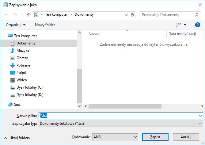 [12/30] Obsługa komputera Zapisywanie, otwieranie plików i tworzenie nowych Chcąc zapisać utworzony plik na dysku, należy wykonać następujące czynności: Rysunek 13. Okno zapisu plików 1.