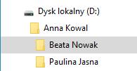 Drzewo katalogów Zauważmy, że ponieważ katalog Paulina Jasna posiada swoje podkatalogi, przy nim również pojawia się strzałka pozwalająca na