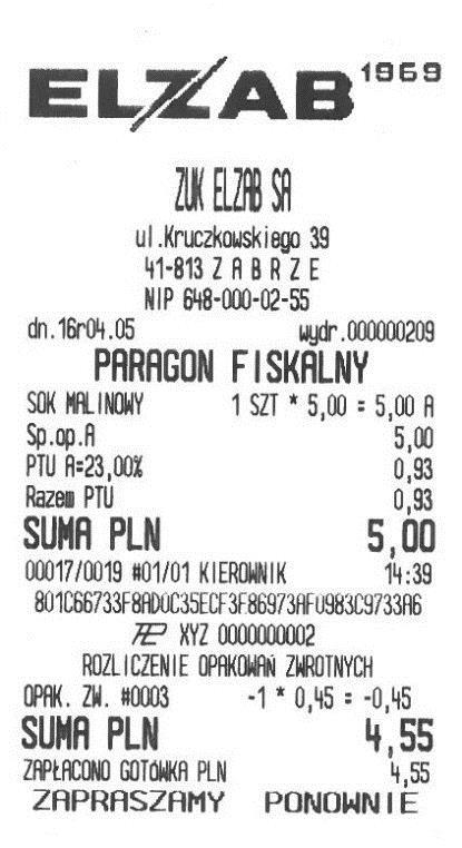 Paragon fiskalny oryginał wydruk z kopii elektronicznej opcjonalny graficzny nagłówek na wydrukach nagłówek wydruku zawierający wymagane dane: nazwę, adres i NIP