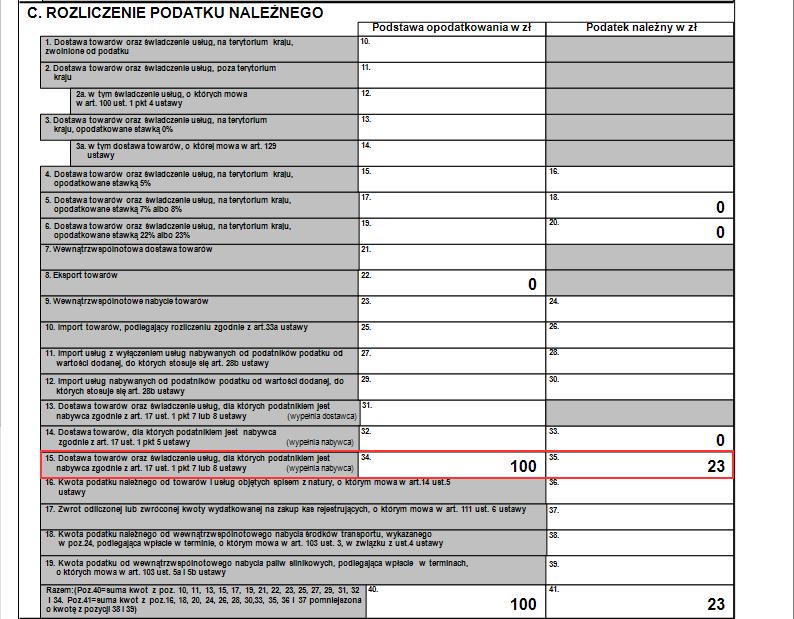 Po wykonaniu powyższych czynności podatek VAT od zakupu z odwrotnym obciążeniem zostanie wykazany w deklaracji