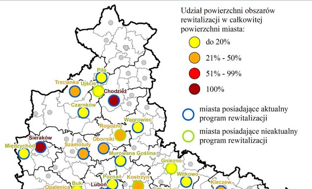 Doświadczenia z okresu 2004-2014 Średnio obszar rewitalizacji w mieście województwa