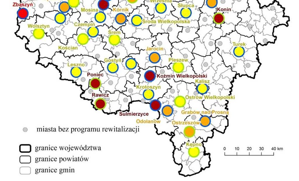 W 8 miastach zdecydowano się objąć działaniami rewitalizacyjnymi całe miasto.