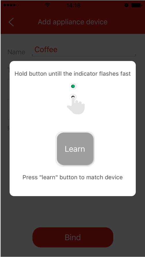 3. Naciśnij i przytrzymaj przez 5 sekund przycisk Learn (Uczenie) znajdujący się na inteligentnej wtyczce RF. 4.