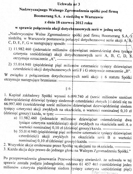 Akcje Serii B powstały na podstawie uchwały nr 3 Nadzwyczajnego