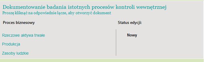 Po wybraniu konkretnych podprocesów wyświetlą się karty