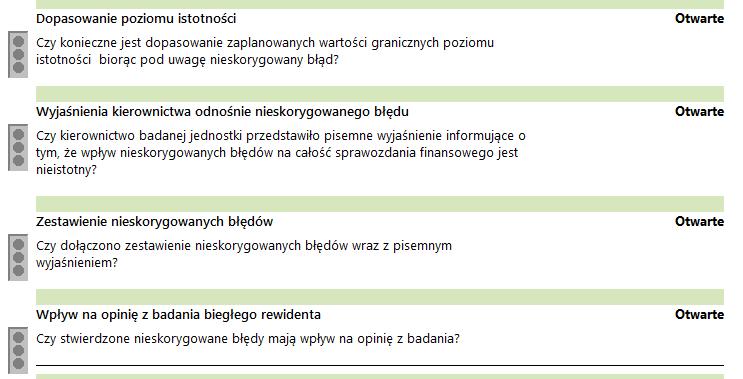 następującej tabeli: W poniższych pytaniach oceń czy istotność określona była na