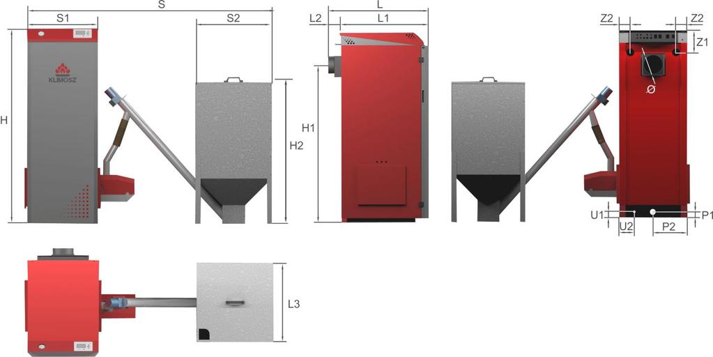 1.6. Wymiary kotłów 1.6.1. Wymiary kotłów KLIMOSZ DUOPELET NG T Y P S L H S1 S2 L1 L2 L3 H1 H2 Z1 Z2 P1 P2 U1 U2 [mm] [mm] [mm] [mm] [mm] [mm] [mm] [mm] [mm] [mm] [mm] [mm] [mm] [mm] [mm] [mm] 15