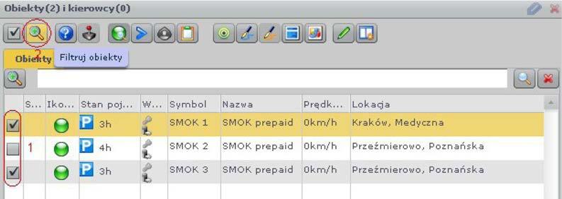 Klikając na obiekt znajdujący się na mapie, zostaje on zaznaczony na liście.