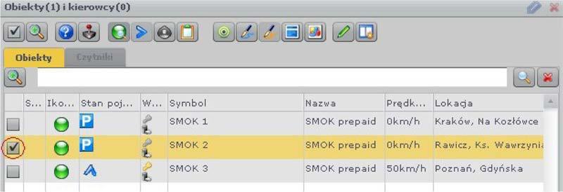 Aby zaznaczyć pojazd w tabeli klikamy i zaznaczamy pole Checkbox.