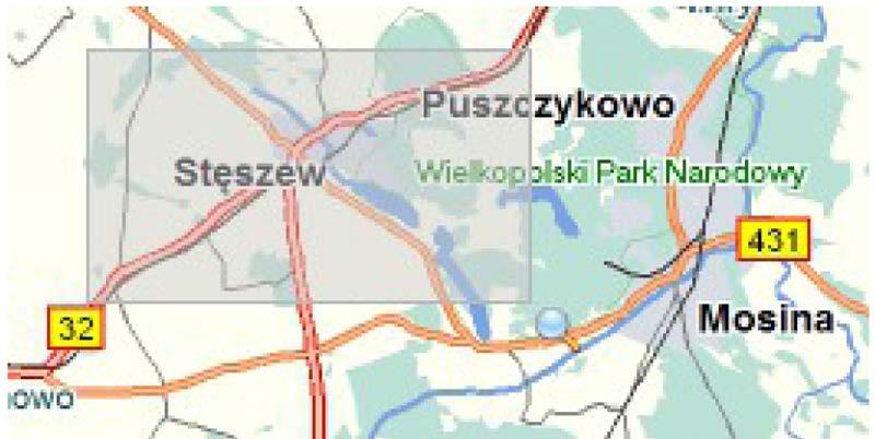 W oknie nawigacji znajduje się jeszcze suwak, który pozwala również powiększać i pomniejszać mapę. Przesuwając suwak w dół powiększymy mapę, przesuwając w górę pomniejszymy mapę.