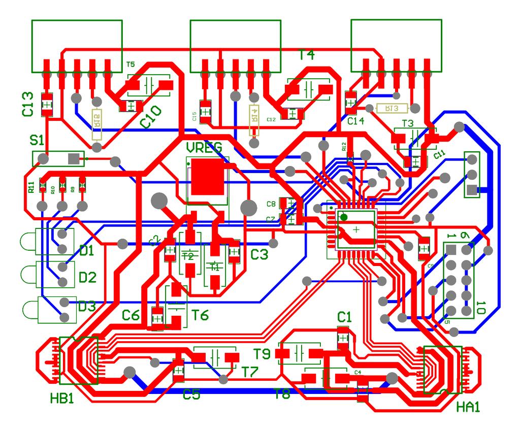 4.2 Obudowa 4 KONSTRUKCJA MECHANICZNA Rysunek 3: Schemat PCB płytki Rysunek 4: Schemat PCB czujnika białej linii składa się najszczersze podziękowania Panu obsługującemu to laboratorium. 4.2 Obudowa Obudowę dopasowano do kształtu płytki PCB tak, by nie przekroczyć maksymalnych wymiarów zamieszczonych w regulaminie Robotic Areny.