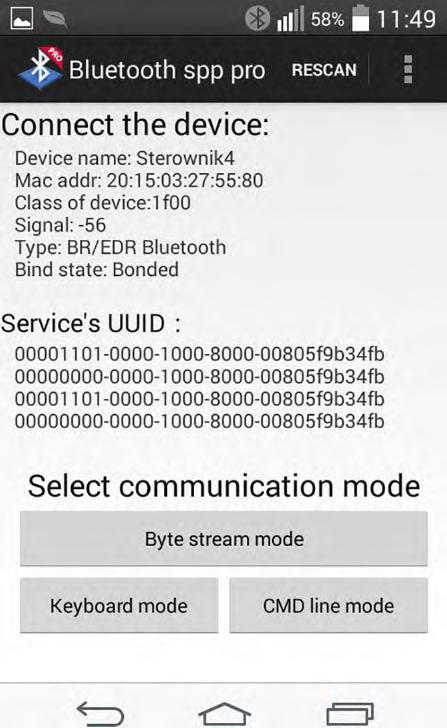 Dzięki temu każdemu z nich można przypisać rozkaz sterujący, który będzie wysyłany po naciśnięciu. Rysunek 8. Ekran główny programu BT Simple Terminal v.. wysłać ciąg znaków.