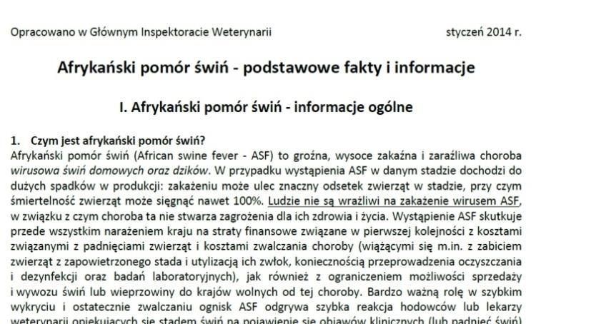 przypominające dla lekarzy weterynarii prywatnej praktyki, dotyczące afrykańskiego pomoru świń oraz zasad