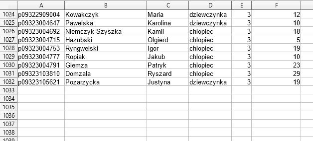 3. kliknąć prawym przyciskiem myszy na Standardowy nad nagłówkiem Imie; wybrać Tekst 4. kliknąć prawym przyciskiem myszy na Standardowy nad nagłówkiem Plec; wybrać Tekst 6.