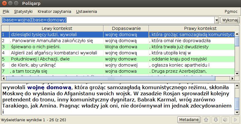 Przykład analizy językowej Konteksty wszystkich form frazy wojna