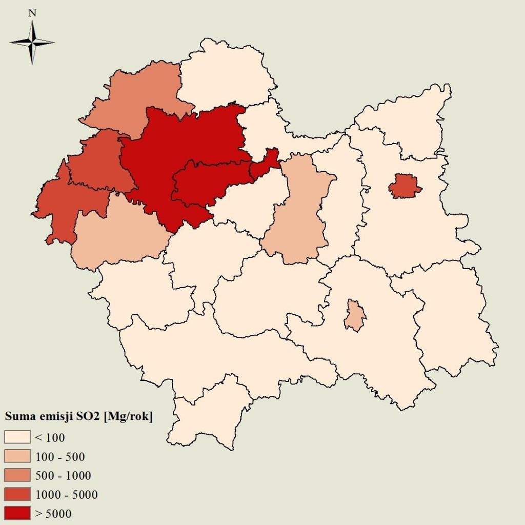 Mg/rok Źrodło:GUS Źrodło:GIOŚ 120 000 Emisja SO2 przez podmioty