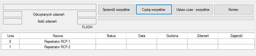 ZDARZENIA Sprawdzenie zajętości pamięci, odczytywanie zdarzeń i synchronizacja czasu dla wszystkich urządzeń Sprawdzenie zajętości pamięci, odczytywanie zdarzeń i synchronizacja