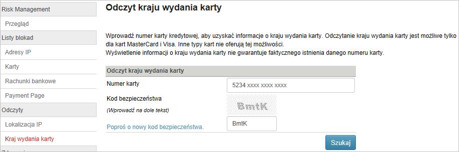 3.2 Kraj wydania karty Wybrać polecenie Kraj wydania karty, aby przejść do weryfikacji numeru karty kredytowej.