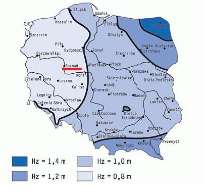 wartość COP dla pomp ciepła zasilanych energią elektryczną musi wynosić co najmniej 2,5 aby energia została uznana za energię odnawialną. Rysunek 15. Strefy przemarzania gruntów.