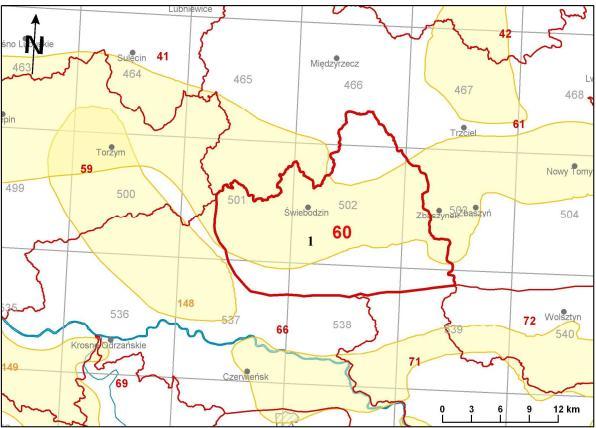 Rysunek 6 Lokalizacja jednolitych części wód podziemnych JCWPd nr 60 i 61 Źródło: psh.gov.