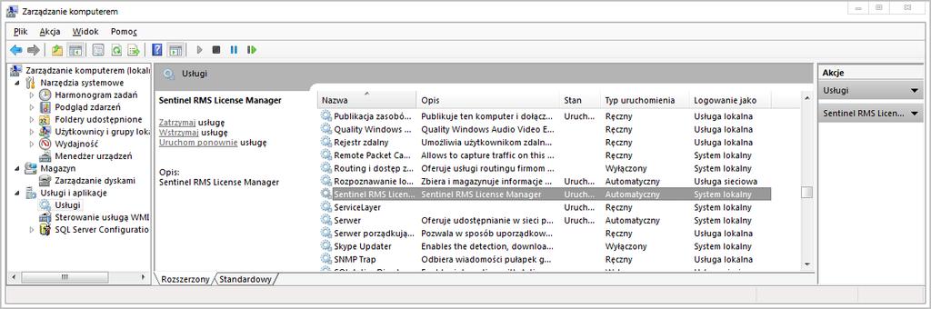 usługa Sentinel RMS License Manager. Administrator sieci również powinien uwzględnić ten fakt przy określaniu zasad dostępności zasobów sieciowych i definiowaniu polityki bezpieczeństwa (np.