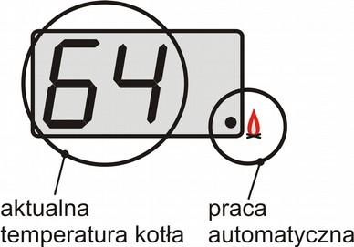 3. Parametry sterownika. W ekranie głównym wyświetlana jest na przemian aktualna temperatura wody w kotle (przez 20s)i aktualna temperatura wody użytkowej (przez 5s).