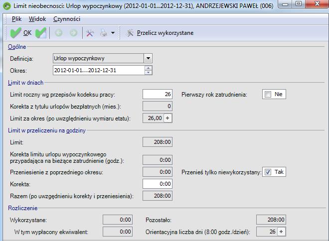 Kalendarz / Limity nieobecności Wybrane nieobecności czas ich trwania mogą podlegać ograniczeniu w trakcie roku.
