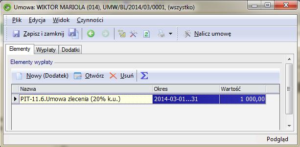 Płace / Umowy Lista zawiera wszystkie wypłaty z tytułu umów cywilnoprawnych zrealizowane w wybranym okresie. O umieszczeniu umowy na liście decyduje data jej wypłaty.