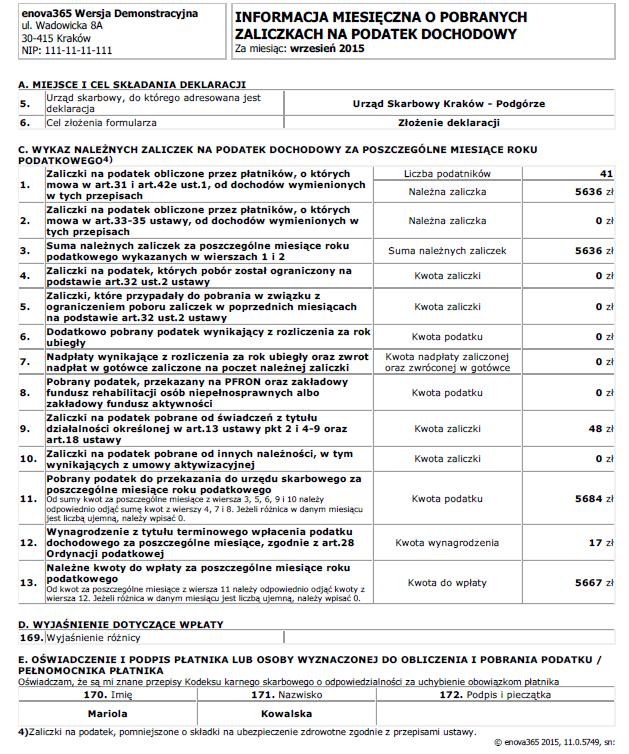 Jedynie pole Pobrany podatek przekazany na PFRON oraz zakładowy fundusz rehabilitacyjny osób niepełnosprawnych może zostać wpisane ręcznie.