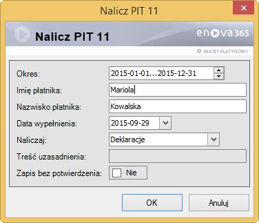 Nalicz PIT 11 Pojawi się lista osób, którym należy naliczyć deklarację.