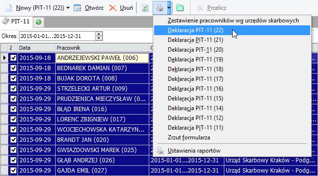 PIT 40 Zanim przystąpimy do generowania deklaracji PIT- 40 należy uzupełnić w kartotekach pracowników informacje komu drukujemy pit 40.