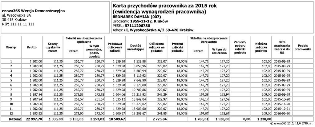 Na ekranie pojawi się wydruk jak poniżej.