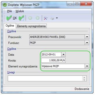 Wpisowe PKZP Na wypłacie etatowej zostanie naliczona kwota wpisowego: