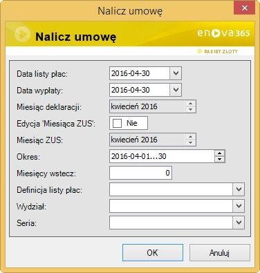 Parametry naliczenia Na wypłacie zostanie naliczona umowa: PIT-11.6.Umowa zlecenia (20% k.u.). Naliczona umowa zlecenie U w a g a!