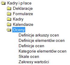 Oceny pracownicze Konfiguracja Ścieżka do konfiguracji modułu Oceny: Narzędzia/Opcje/Kadry i płace/oceny Oceny Oceny Definicje arkuszy ocen Na zakładce należy skonfigurować Definicje arkuszy ocen,