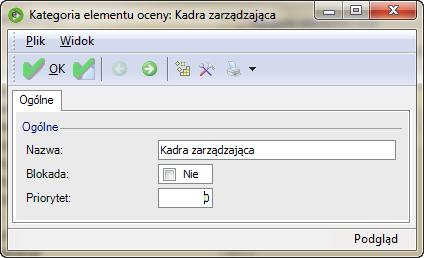 Definicja oceny Kategorie elementów ocen Na zakładce Kategorie elementów ocen należy skonfigurować definicje kategorii, które będą wykorzystywane przez użytkownika programu.