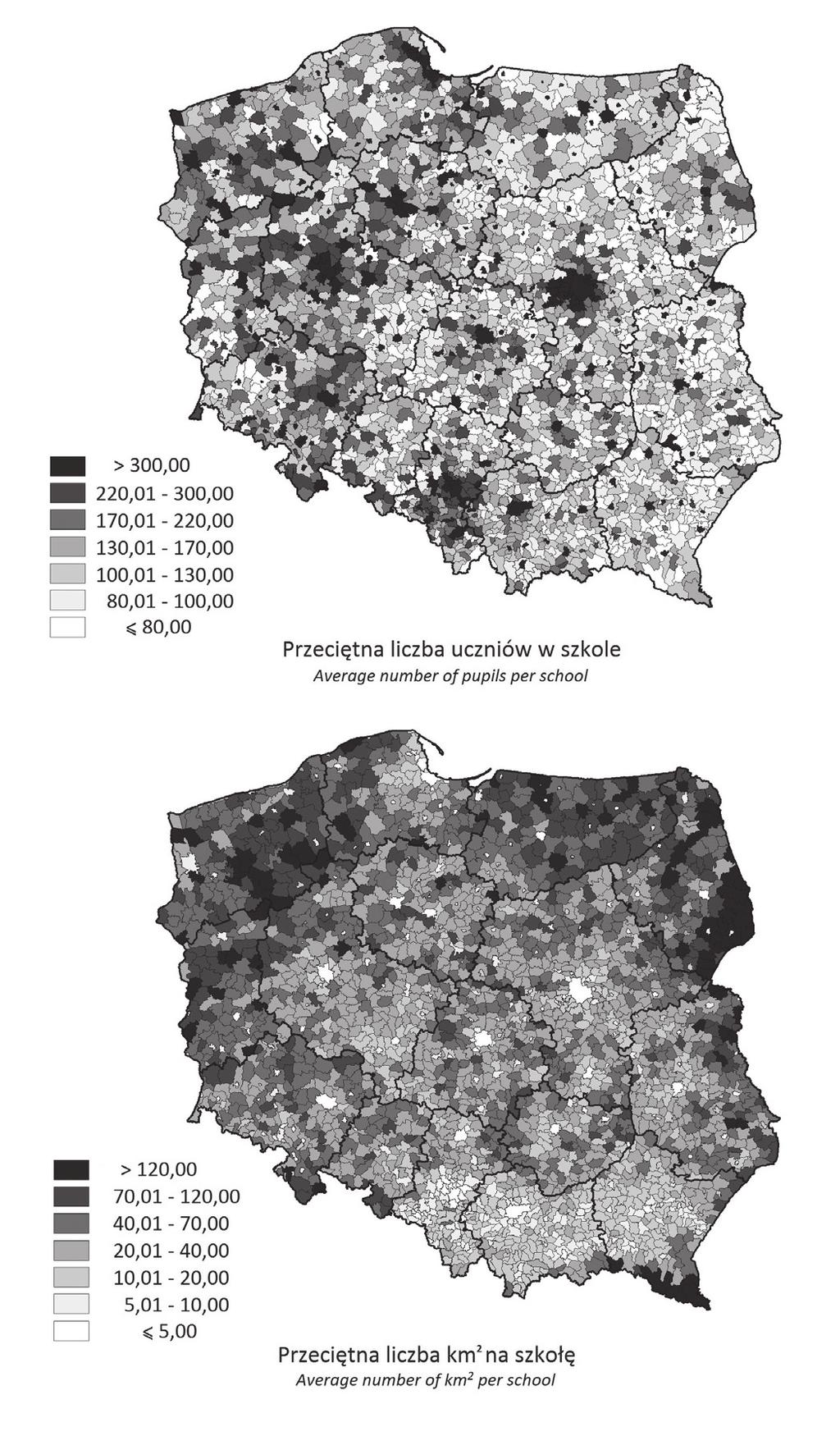 Klasyfikacja typologiczna sieci szkół podstawowych w gminach Polski 551 Spatial differences in selected