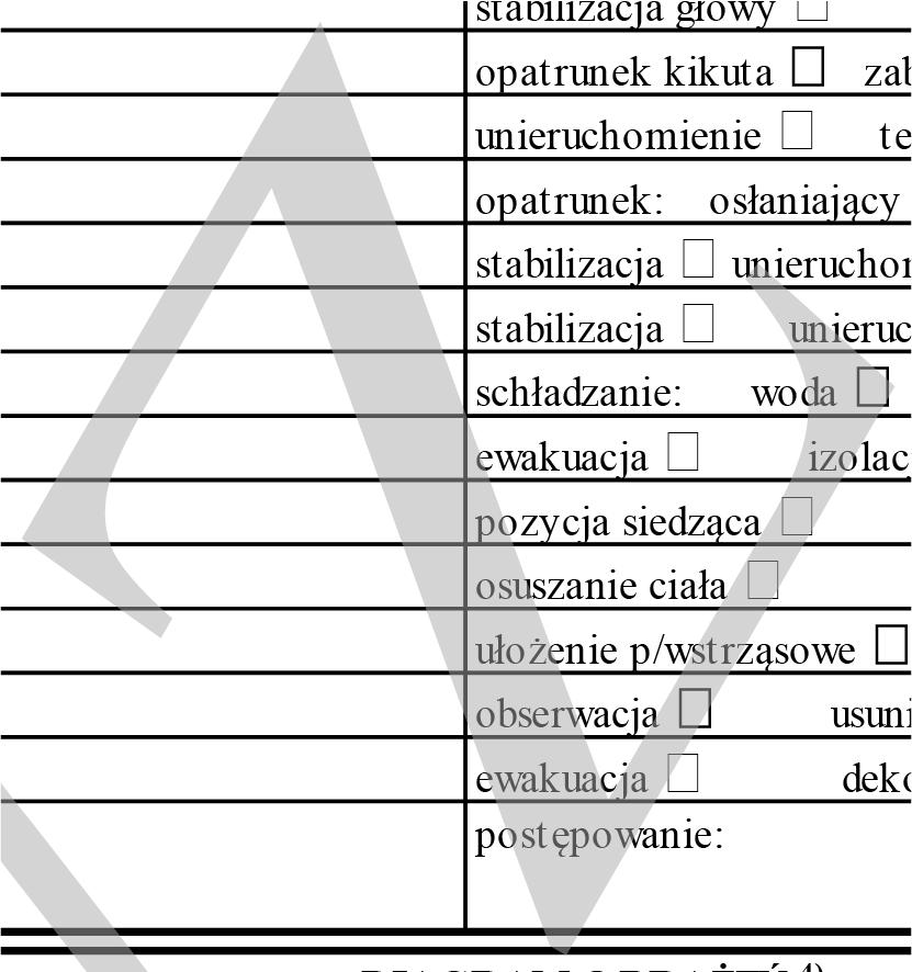 Kryptonim zespołu (zastępu) Nazwisko i imię ratownika INFO RMACJA O PO SZKO DO WANYM 1) Płeć: M / K Wiek: Uwagi: Nazwisko: Imię (imiona): KTO DYSPO NO WAŁ - ALARMO WAŁ STANO WISKO KIERO WANIA/PO DMIO